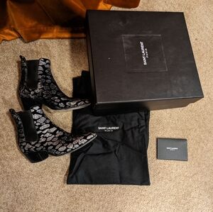 Saint Laurent Glitter Leopard Print Chelsea Boots